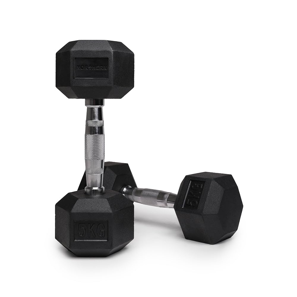 NORTHERN Hex Dumbbells Pair 1KG-10KG Pairs with Metal Handles Anti-Rolling Sports Weights Sets Home Gym Equipment Workout Fitness Hexagonal Rubber Coated Kit Weight Lifting Exercise Strength Training