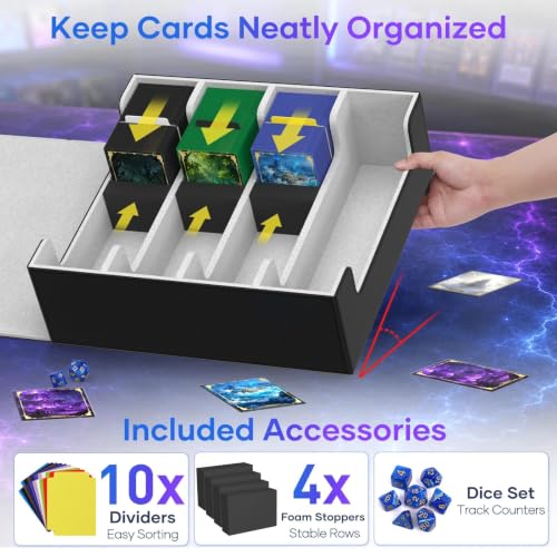 Image of Mlikero Trading Card Storage Box, Bulk Card Storage for 2400+ Sleeved Cards, PU Leather Magnetic Closure Card Organizer with 10 Dividers & 4 Foam Stoppers, Fit for MTG, TCG and Sports Cards