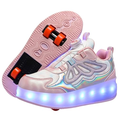 Fooceoute Baskets Lumineuses à roulettes pour Filles,Chaussures à roulettes,Chaussures Enfant avec roulettes,Chaussures a roulettes Retractable,Éclairage...