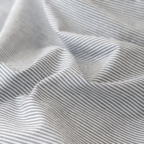 Image of VM VOUGEMARKET Grey Pinstriped Duvet Cover Set Queen 100% Washed Cotton Bedding Set,Ticking Stripes Pattern Duvet Cover with Zipper Closure (3pcs, Horizontal Stripes)