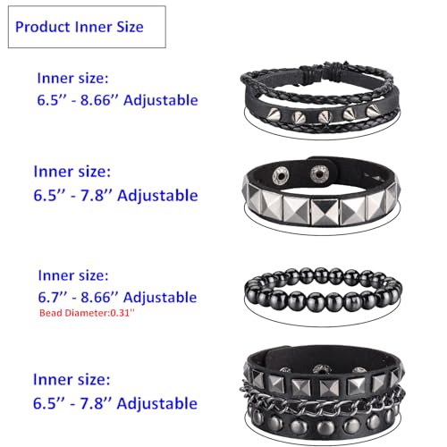 4 Pcs Punk Rock Leather Studded Bracelets for Men Women 80s Gothic Spike Cuff Bracelet Set Emo Accessories for Rocker Outfits3