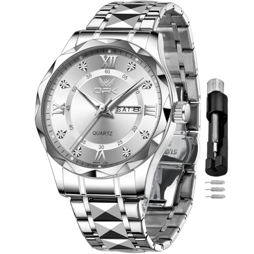 Image of OPK Watches for Men Diamond Roman Analog Mens Watches Waterproof Large Stainless Steel Men Wrist Watch Business Father Gift Watch Blue