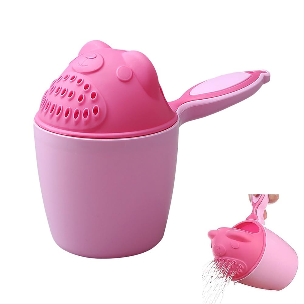Bath Rinser Cup for Babies, Reusable Bath Jug for Baby Hair Washing Detachable Baby Bath Cup for Protecting Infant Eyes (Pink)