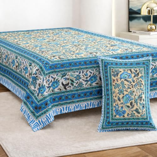 Image of elanorhomes Single Bed Sheet Cotton 60 x 90 Inch, with Pillow Cover | Soft Breathable Cotton Bedsheet for Single Bed | Skin-Friendly, Colourfast & Easy Wash (Tropical)
