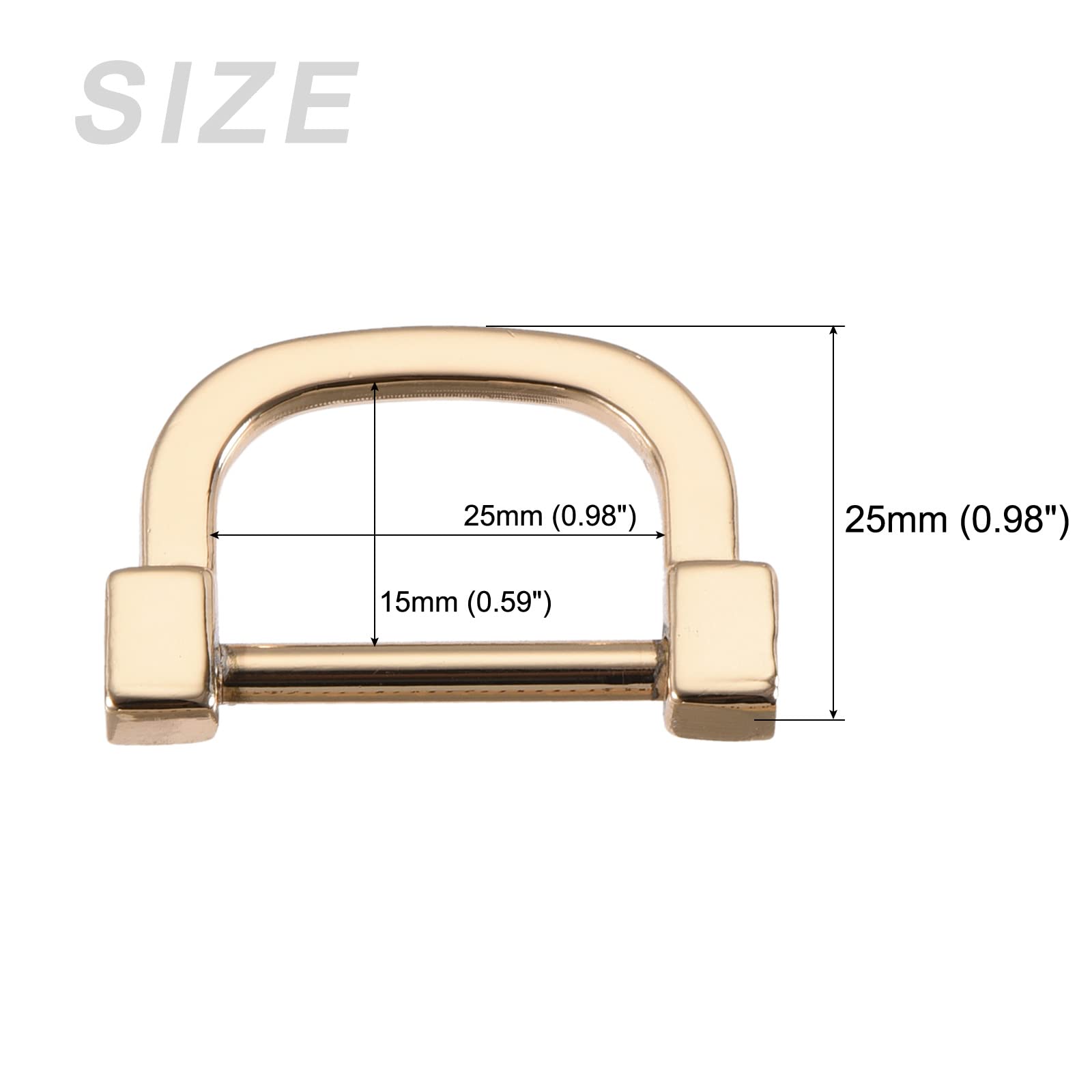 METALLIXITY Horseshoe D-Rings (25mm) 2pcs, Screw-in U-shaped Buckles Shackle - for Car Keys Keychain Bags Leather Crafts Light Gold - Image 2