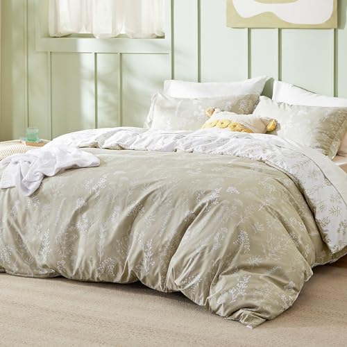 Image of Bedsure Queen Comforter Set - Linen Bed Set, 3 Pieces Cute Floral Bedding, 1 Soft Reversible Botanical Flowers Comforter and 2 Pillow Shams