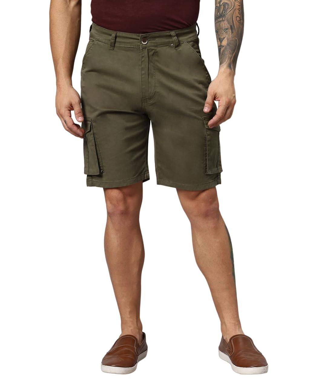 hence Solid Cotton Stretchable Cargo Shorts for Men-picture-11