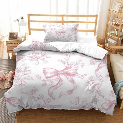 QDZHCPMYK Imprimé 3D Pink Bow Floral—Vintage Romantic Pattern Parure De Lit Microfibre Super Douce Et Respirante Sets De Housses De Couettes 2 Pièces avec...