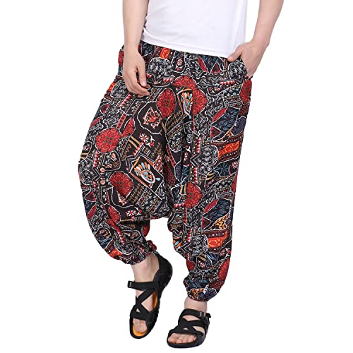 Image of Whitewhale Men's Cotton Solid Harem Pants Yoga Trousers Hippie Pant