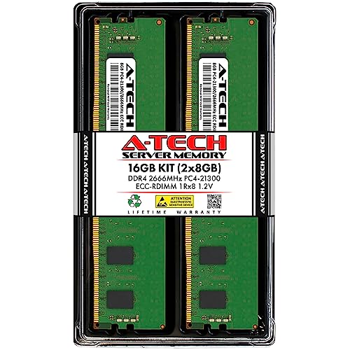 Image of A-Tech 16GB Kit (2x8GB) DDR4 2666MHz PC4-21300 ECC RDIMM 1Rx8 Single Rank 1.2V ECC Registered DIMM 288-Pin Server & Workstation RAM Memory Upgrade Modules (A-Tech Enterprise Series)