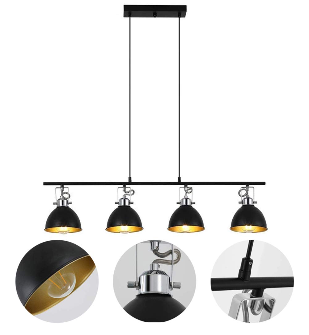 Retro Pendelleuchte Schwarz Metall, Deckenlampe Industrial Hängelampe | Höhenverstellbar Deckenstrahler für Esszimmer Küchenlampe Vintage Café Lampe mit Restaurant Büro Bar Hängeleuchte (4-flame)