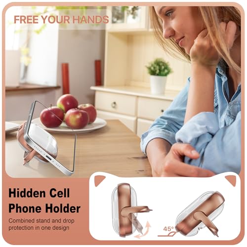 Coque AirPods 4 avec support téléphone étui transparent et or rose
