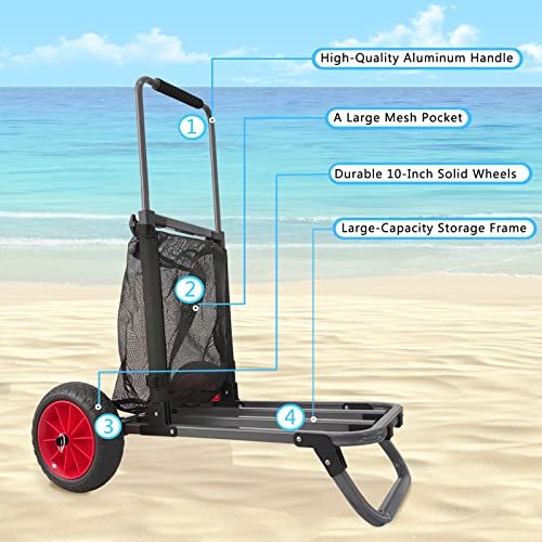 REEYAK Beach Trolley Cart, Folding Beach Cart with 10 Inch Wheels for All-Terrain - Thumbnail 2