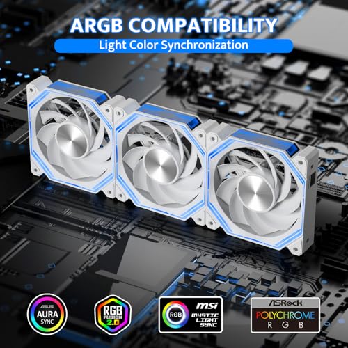 Image of darkFlash INF34 120MM PC Case Fan, Daisy-Chain, up to 2000RPM Cooling, 4-Pin PWM, ARGB CPU Cooling Computer Fan, 3 Pack (Reversed, White)