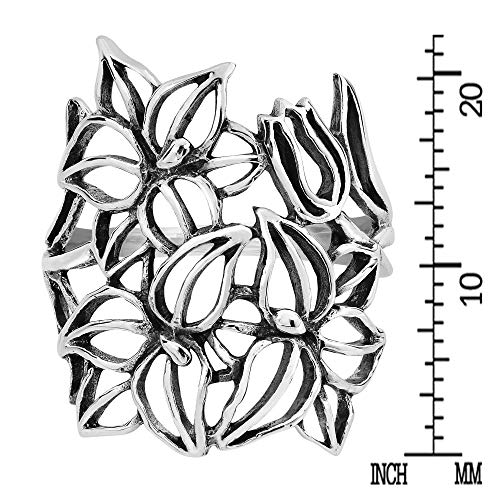 AeraVida See Through Wild Flower .925 Sterling Silver Ring | Delicate Wedding Rings For Women | Vintage Comfort Fit Silver Rings for Women | Promise Ring | Sterling Silver Rings Sizes 5-104