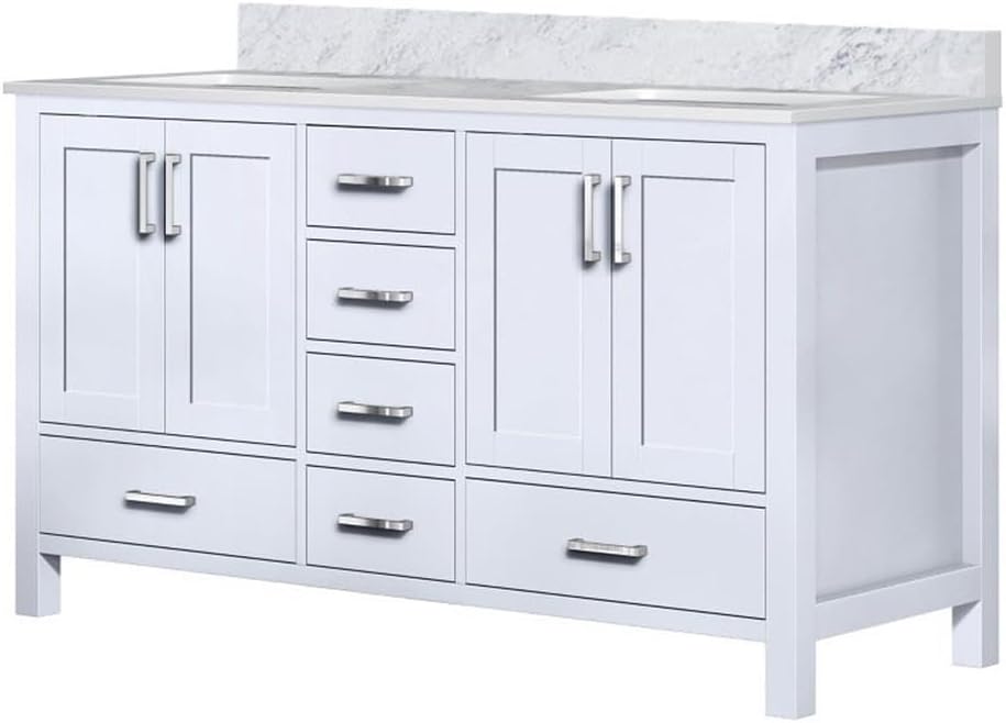 Jacques 60 in. W x 22 in. D White Double Bath Vanity and Carrara Marble Top