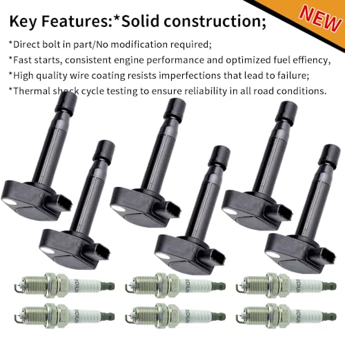 Image of 6PCS UF242 Ignition Coil Pack with Spark Plugs Compatible with 1999-2010 Acura CL EL MDX RL TL Honda Accord Civic Odyssey Pilot Ridgeline Saturn Vue V6 3.2L 3.5L L4 1.7L 3.0L