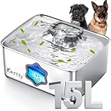 Kastty 15L/4Gal Dog Water Fountain, Stainless Steel Pet Water Bowl Dispenser with Visual Window, Automatic Dual-Color LED, 5-Stage Filtration, Ultra Quiet, for Large Medium Dogs & Multi-pet, FS81