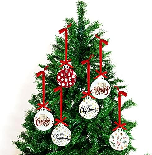 25 Pieces 3 Inch Clear Round Acrylic Ornaments Clear Acrylic Christmas Ornaments with Red Ribbon DIY Blank Round Acrylic Ornament for Christmas Tree Party Hanging Decoration Supplies