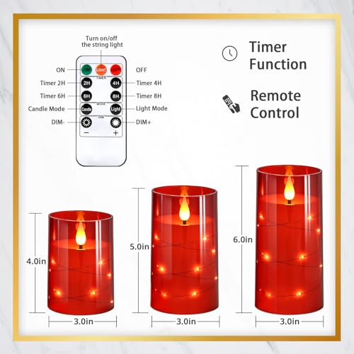 Nurada Flickering Flameless Candles: Built-In Star String Lights Battery Operated Led Pillar Candles With Remote And Timer Romantic Decorations For Wedding Party Christmas Halloween thumb #6