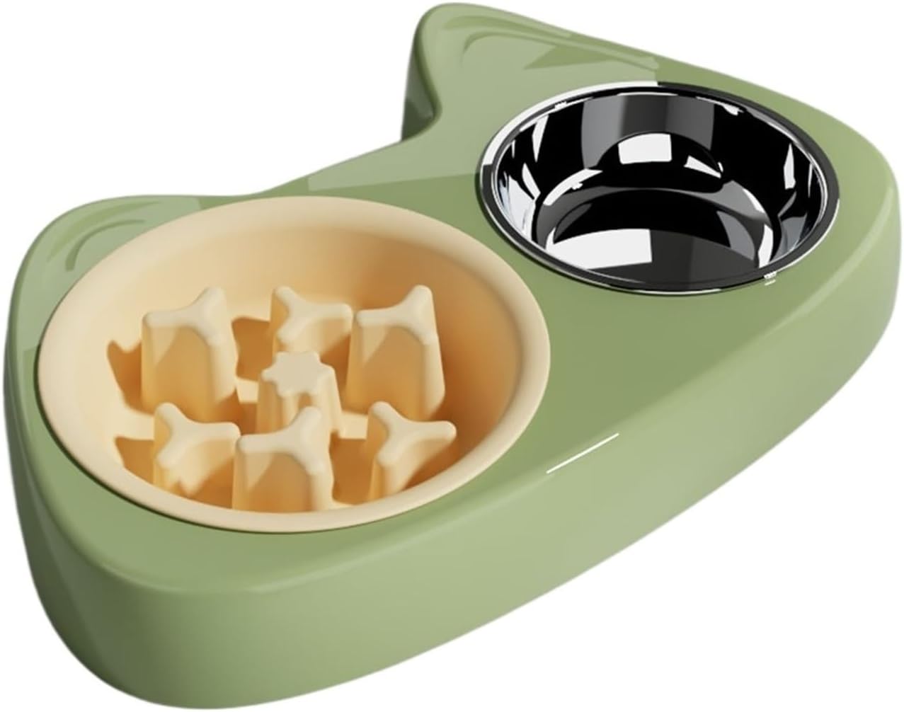 Compatible for Pet Slow Feeder Bowl Set, Double Stainless Steel Anti-Choking Food and Water Dishes for Dogs and Cats(A)