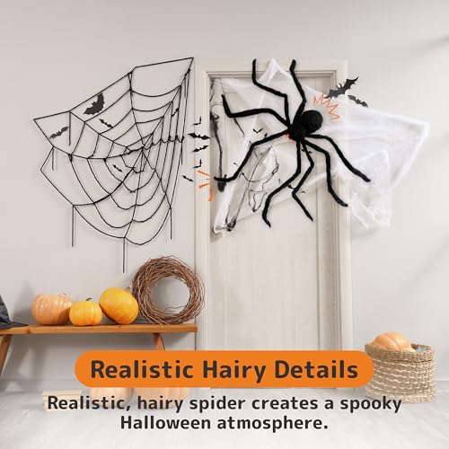 Image of PREXTEX Halloween Spider with Light Up Eyes (LED Lights) - Decorations 4 Ft Hairy Spider Prop with Giant LED Red Eyes - Halloween Decor for Indoor, Outdoor, Golf Cart, Wall - Door Hanger