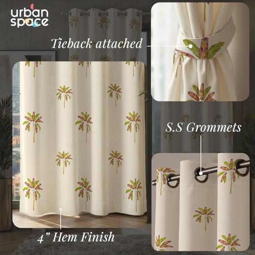 Image of Urban Space 100% Blackout Window Curtains 5 Feet Long Set of 2 | Printed Blackout Curtain | Thermal Insulated Curtains for Living Room, Bedroom Decor, Tieback Included (Palm Coast, 5 Feet)
