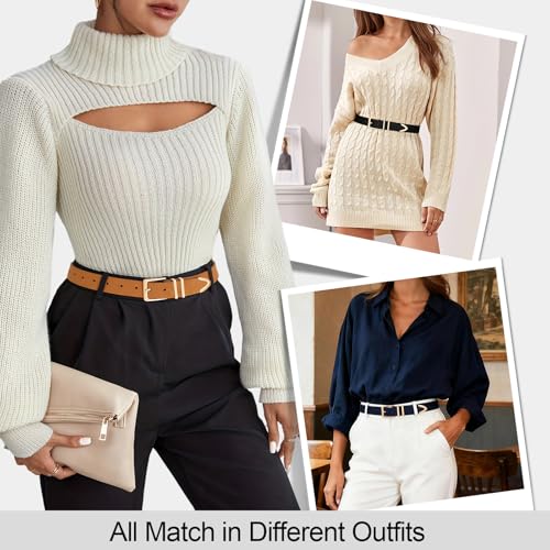 Image of XZQTIVE 3 Pack Women Belts For Jeans Dresses Pants Ladies Leather Waist Belt with Gold Buckle
