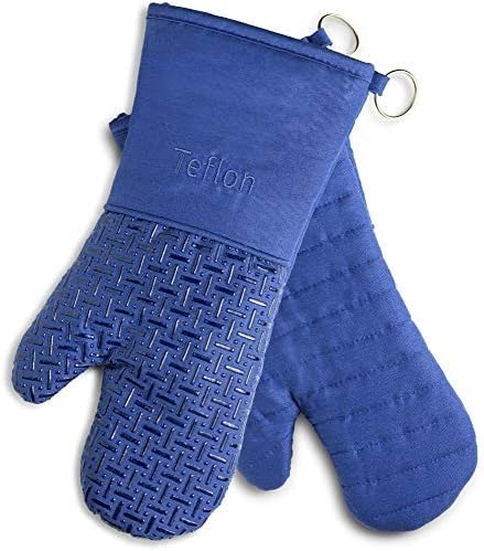 Xlnt Extra Long Oven Mitts (Blue) | Teflon EcoElite Water Repellent | Heat Resistant for Oven Cooking, Grill & BBQ | Non Slip Gloves with Teflon EcoElite Finish, Cotton Lining & Hanging Loop