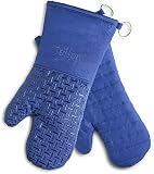 Xlnt Extra Long Oven Mitts (Blue) | Teflon EcoElite Water Repellent | Heat Resistant for Oven Cookin
