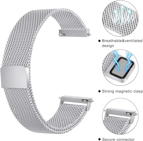 Image of VEROX Stainless Steel 20mm Watch Strap with Magnetic Lock Compatible with Samsung Galaxy, Fast-Track, Ptron, Amazfit,Boat, Fire Boltt, Noise, Dizo, Amazfit, Beatxp All 20MM Watch- Silver