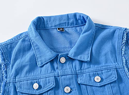 Image of Men's Sleeveless Ripped Denim Vest Casual Slim Fit Button Down Jeans Vests Jacket