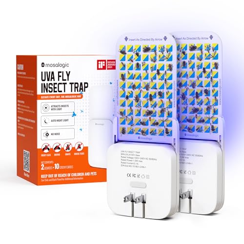 Mosalogic Fruit Fly Traps for Indoors Gnat Trap for House Indoor-600 Sqft Protection Area UV Fly Insect Trapper for Fruit FliesGnatsMosquitoand Other Flying Insect Plug-in Bug Killer White 2Pack
