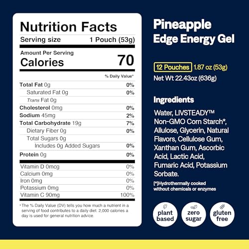 Image of UCAN Edge Energy Gel Shots, Pineapple (12, 1.87 Ounce Packets) for Running, Training, Workouts, Fitness, Cycling, Crossfit | Sugar-Free, Vegan, & Keto Friendly Energy Supplement