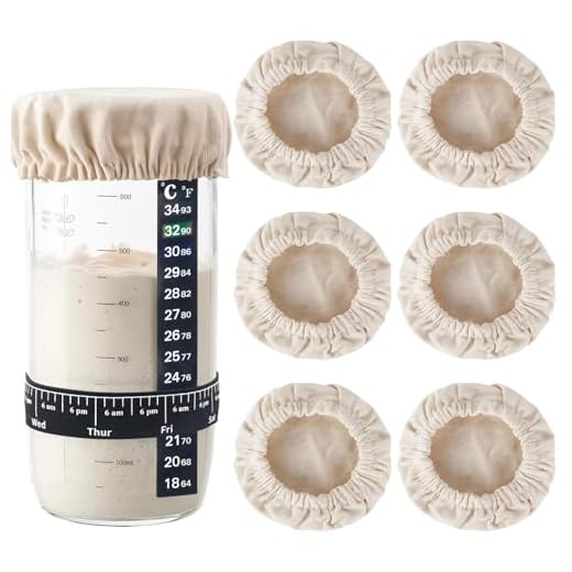 6PCS Cloth Covers for Sourdough Starter Jars, 6 Reusable sourdough jar cover with Fits 3-4" Mason Jars Container with Thermometer & Time-Tracker Band for Elastic Sourdough Starter Container