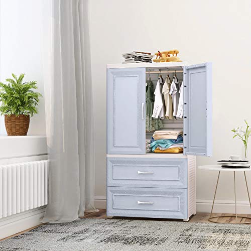 Nafenai Plastic Wardrobe Closet with Door and Drawers,Small Armoire for Kids Clothes/Toys with Hanging Rod,Baby Wardrobe Organizer for Bedroom,Play Room,Nursery Storage Dresser,Blue - Thumbnail 5