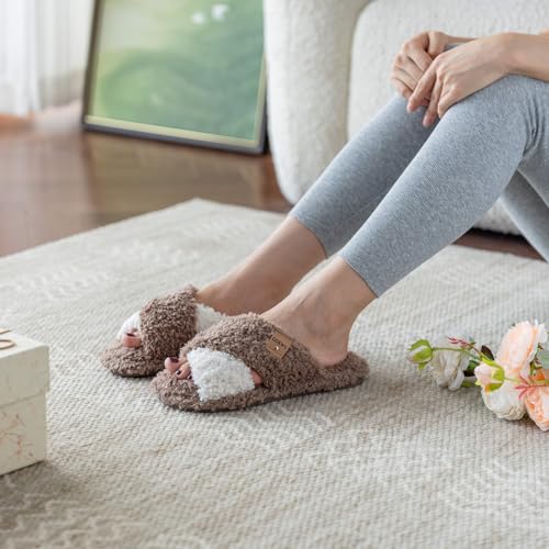 Image of GOEWY Fuzzy Open Toe Slippers for Women Cozy Memory Foam House Shoes Indoor | Cute Cross Band,Soft Faux Fur,Anti-slip Sole Outdoor,Machine-washable,Lightweight,Slip on Gifts for Women,Mom and Bridesmaid
