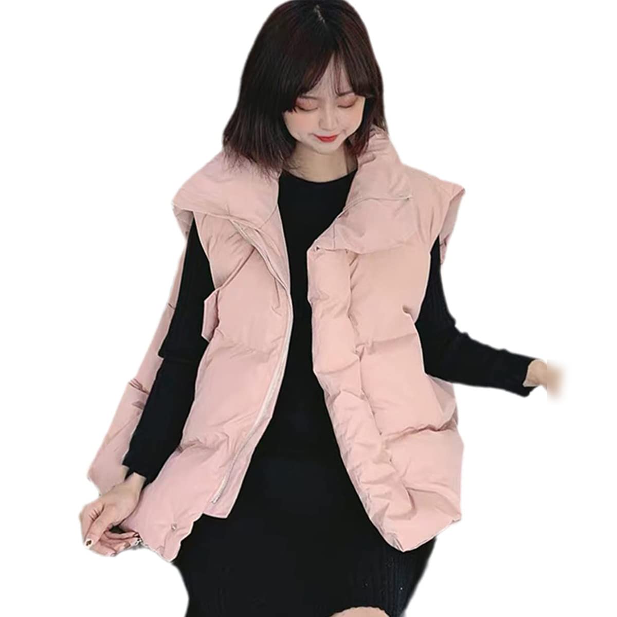 Chaleco coreano de invierno para mujer de color sólido rosa suelto 3