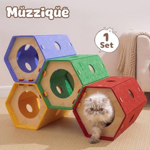 Image of Thickened Felt Cat Tunnel, DIY Modular Cat Hideaway Bed, Sturdy Rabbit Cave | Bunny Hideout Entertainment, Connect Together Kitten Cube, Washable Cozy Hole, Crinkly Scratching House for Indoor Cat, 1 Set