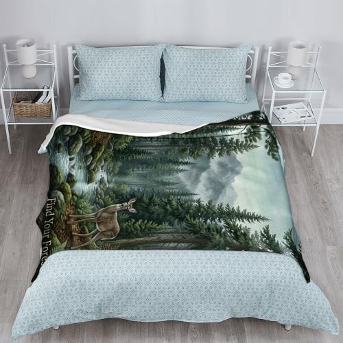Couverture motif cerf plaid automne vert pour canapé et lit cocooning
