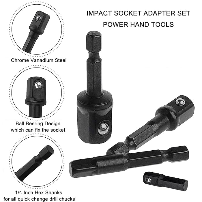 Image of AASONS 8Pcs 1 /4 inch 3 /8 inch 1 /2 inch Socket Adapter /Extension Set Impact Square Hex Shank For Drill CR-V Quick Change Nut Driver Socket Bit Set Adapters To Use With Drill Chucks Or Screw Impact Drivers