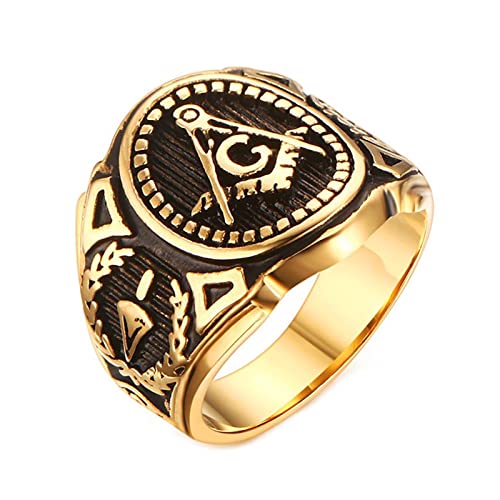 Epinki Anillos Boda Acero, Anillo Masónico Oro para Hombre Anillo de Compromiso y Boda Talla 22