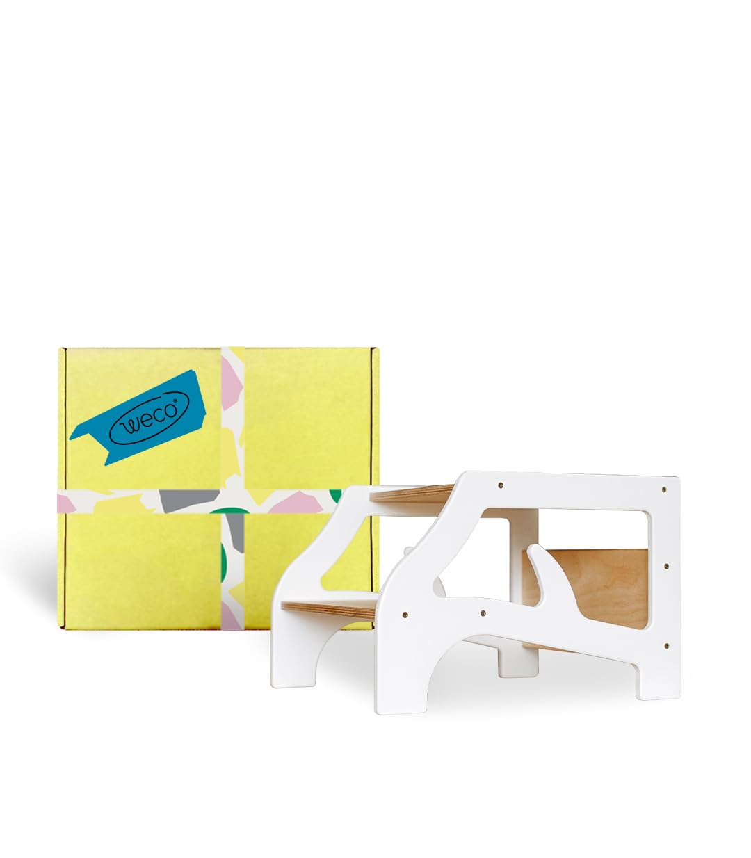 Weco Taburete con 2 niveles, taburete de madera para niños, taburete para escaleras infantiles, muebles infantiles para baño, cocina, habitación infantil a partir de 2 años, taburete de baño, taburete