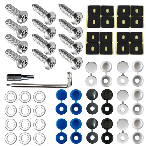 JKITNHJOT Diebstahlschutz Kennzeichen Schrauben Fitting Set M5 Edelstahl Kennzeichenschrauben und Kappen Kit Universal Nummernschild Schrauben Für Auto & Motorrad