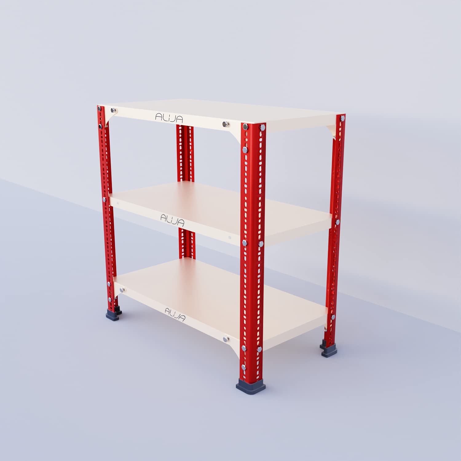 ALIJA Slotted Metal Rack - 3 Shelves, Black -6 ALIJA Slotted Metal Rack - 3 Shelves, Black -6