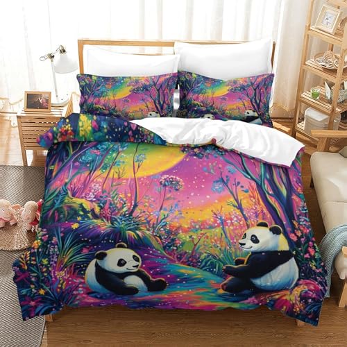 Panda Bedding Set, Juego De Sábanas De Cama Microfibra Suave, Edredón Y Fundas De Almohada, Ropa De Cama para Niños Y Niñas, Duvet Cover Set Fácil De Cuidar Super King（260x220cm）