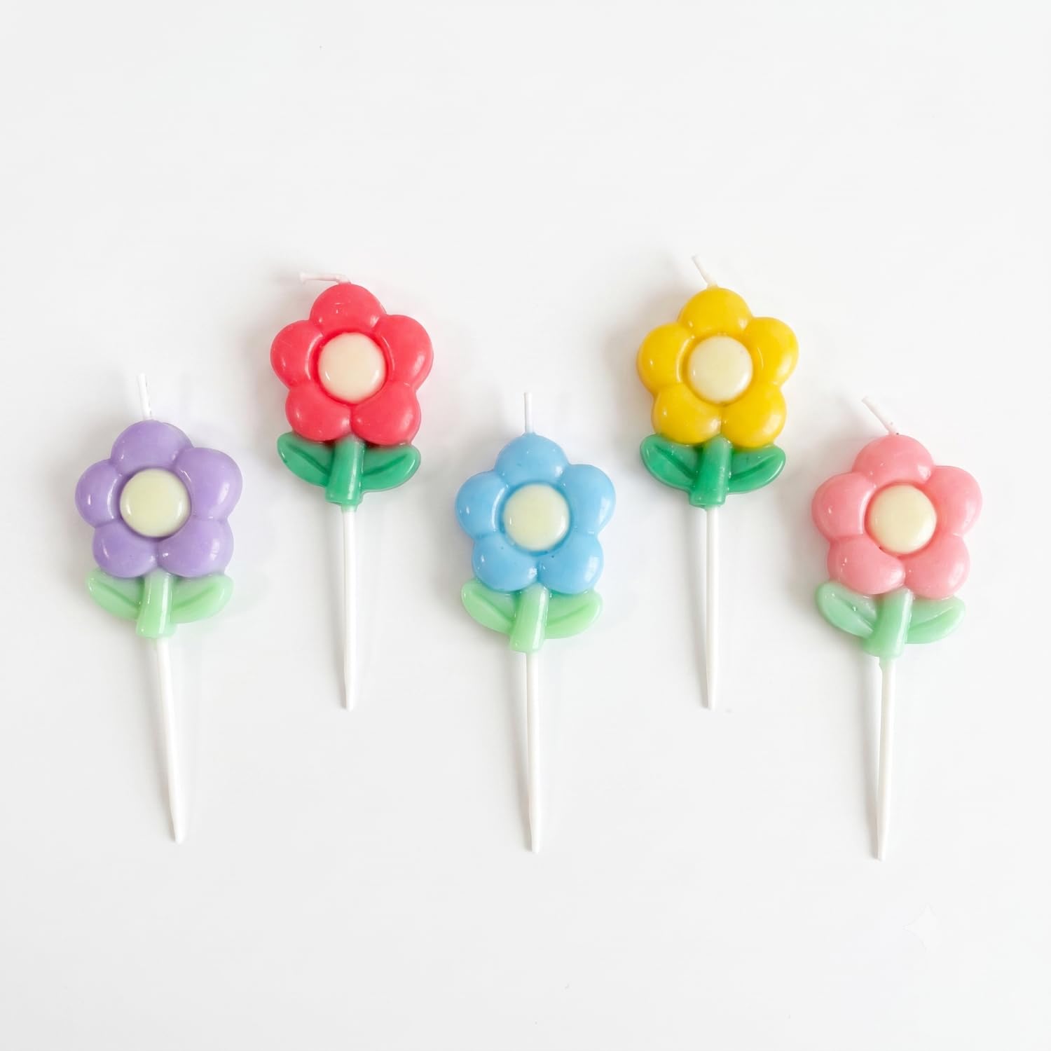 Cute Flower Birthday Candles, Colorful Cake Candles with Leaves, Party Decor, 5 Pack