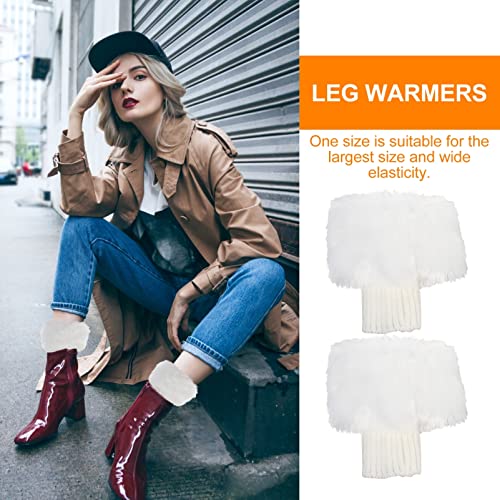 Image of BESPORTBLE 1 Pair White Faux Fur Boot Covers - Plush Cotton Leg Warmers for Women, Winter Fuzzy Sock Toppers, Short Knitted Boot Cuffs for Outdoor Use