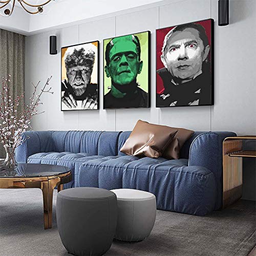 Starison Horror Movie Wall Art Canvas Framed 3 Pieces Universal Monsters Poster Prints Paintings Pictures For Living Room Home Decorations Frame-Style1 24×36Inch(60×90Cm) #TOP2