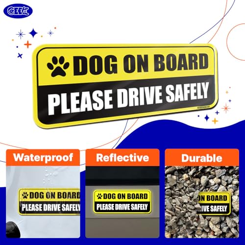 Image of GEEKBEAR Dog on Board Car Magnet - Colorful, Reflective, Weather-Resistant - Rectangular 8.7 x 3.5 in (Light Pink /Turquoise)